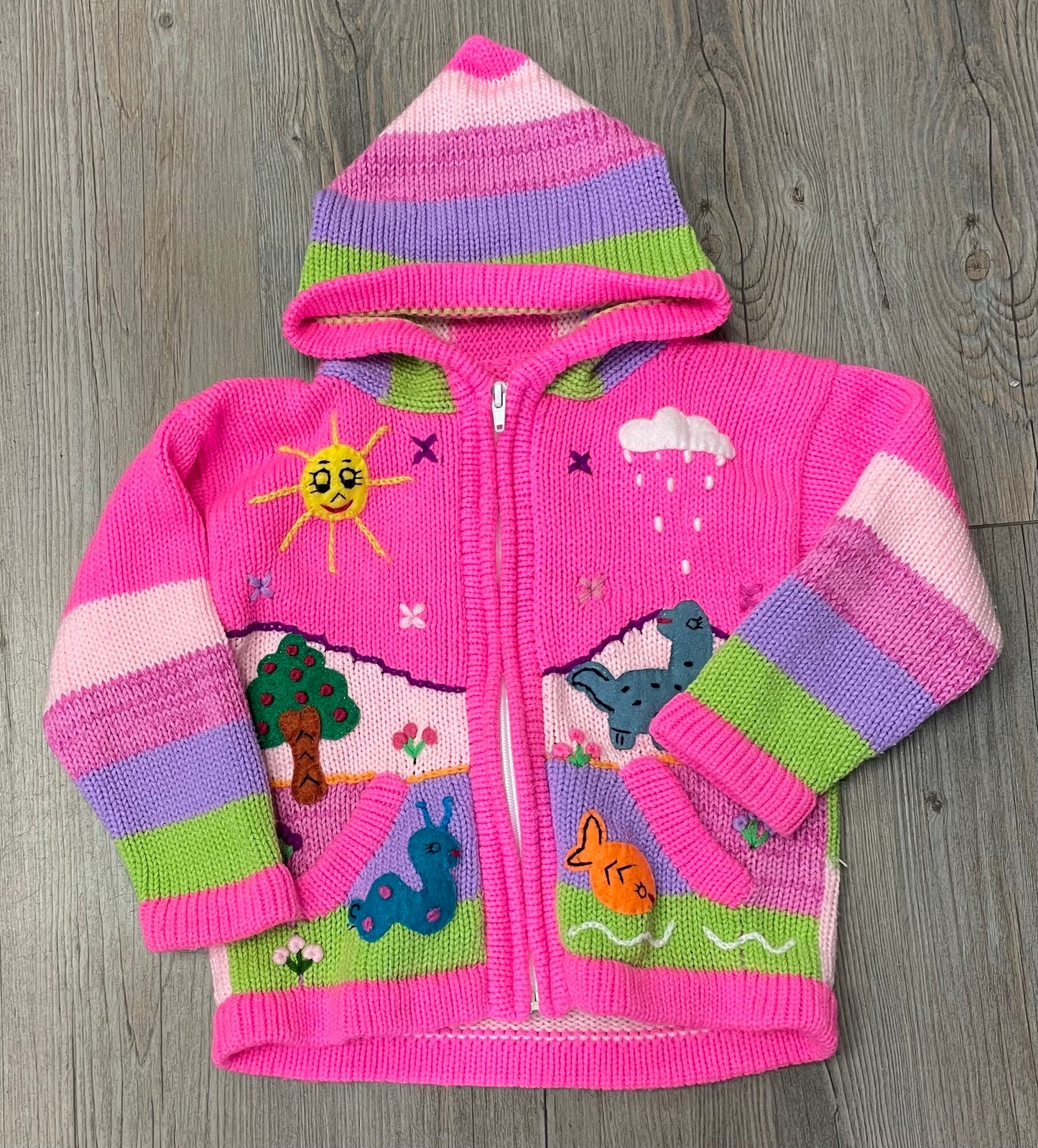 Multi Knit Hooded Zip Sweater, 2Y