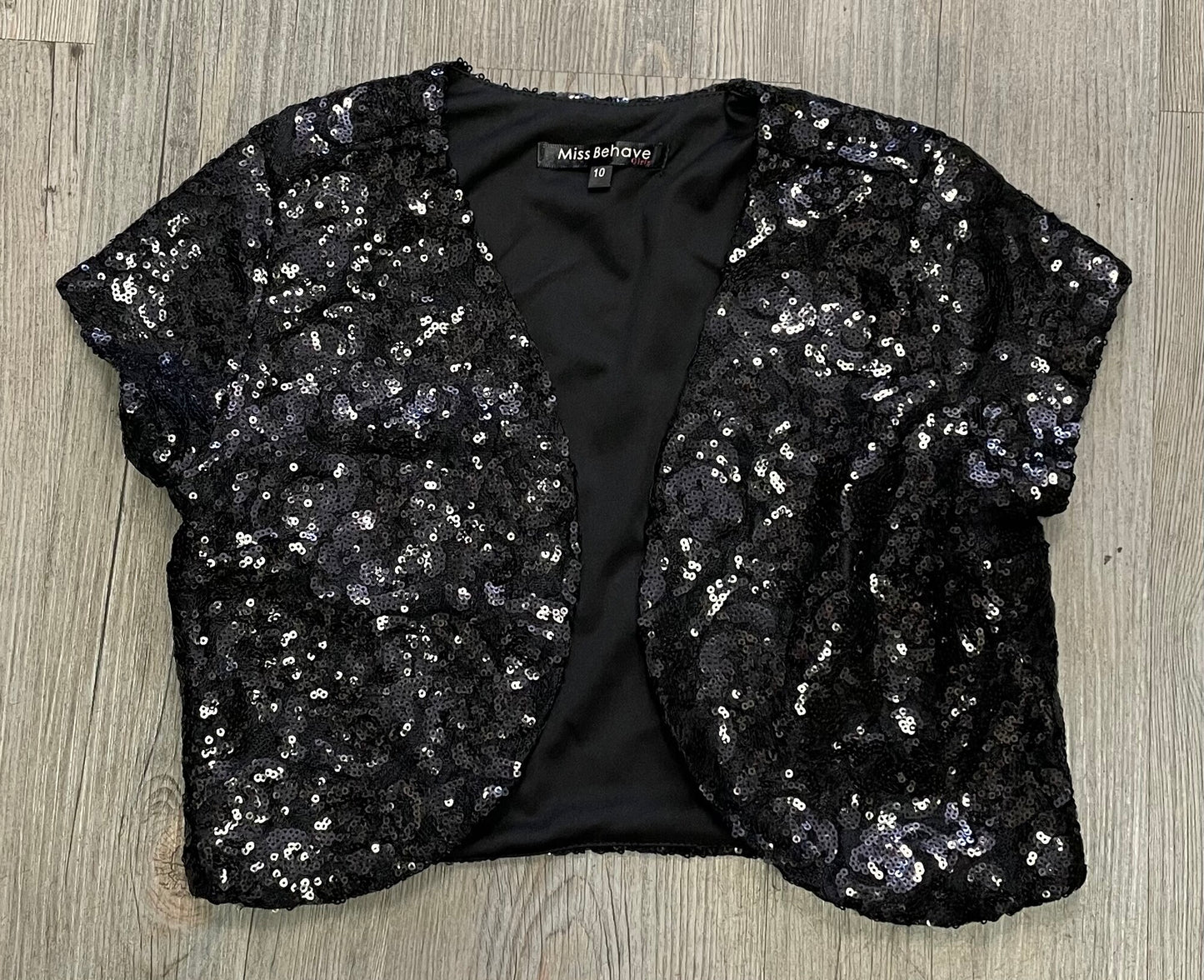 Black Miss Behave Sequin Bolero, 10Y