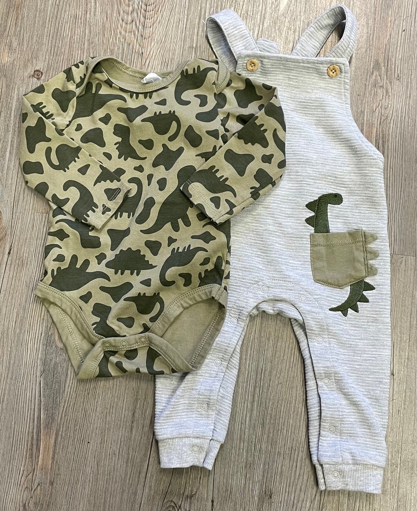 Grey/cam Pl Baby Onesie Set, 12M