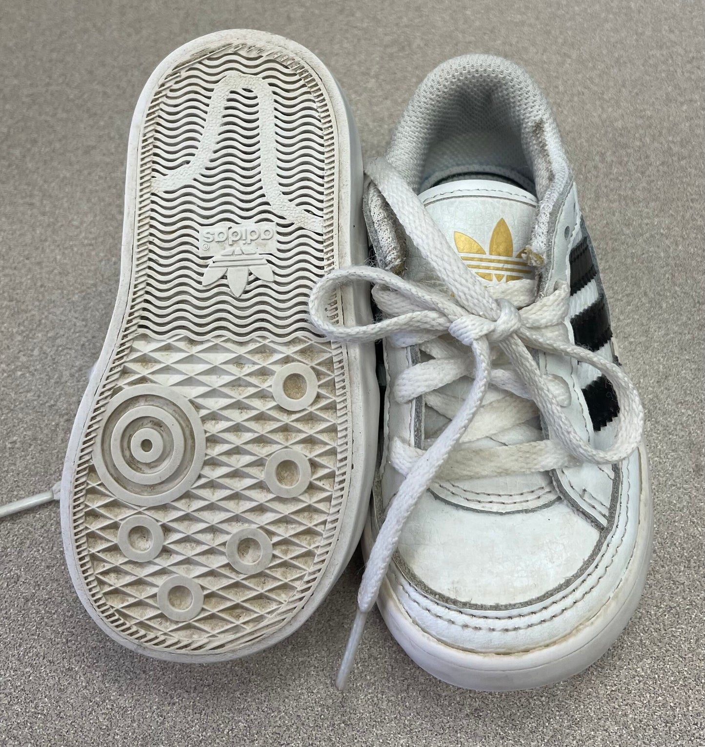 White Adidas Lace Up Shoes, 5T