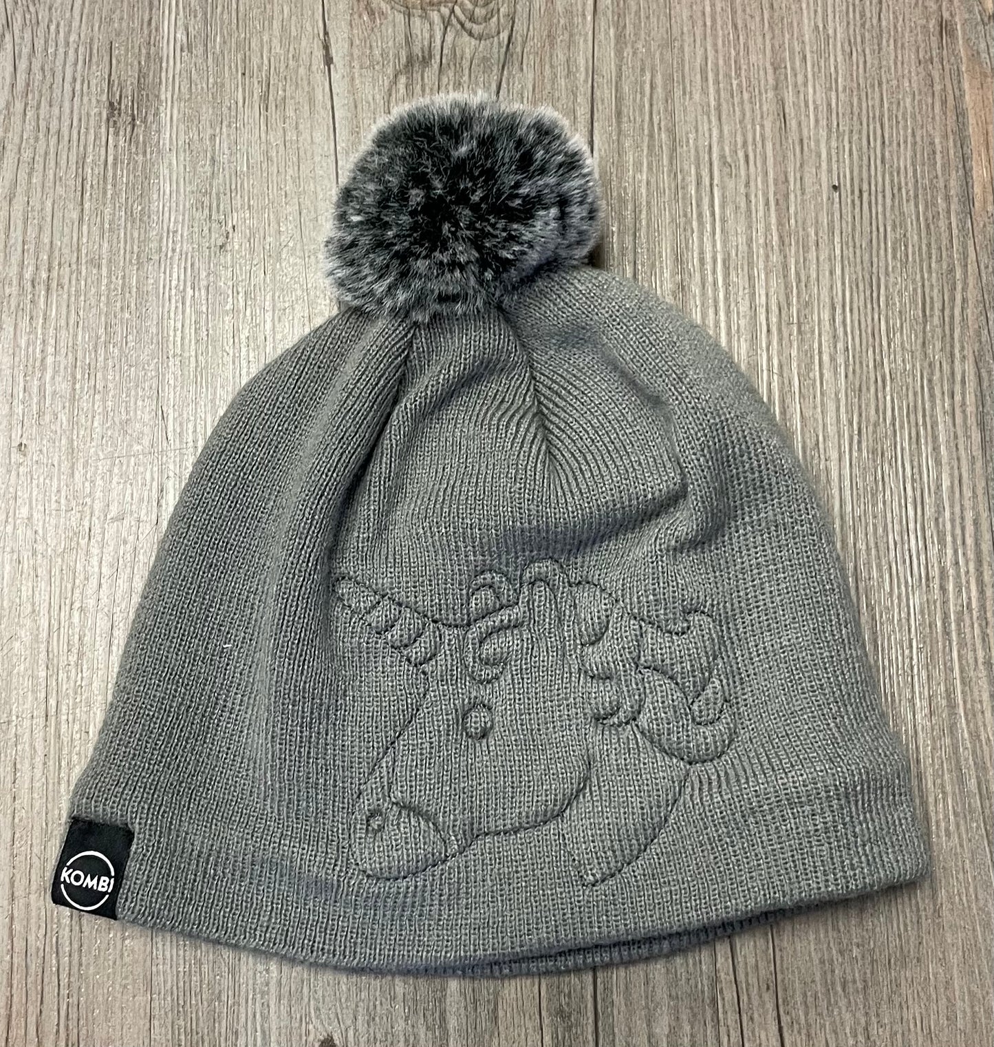 Grey Kombi Knit Pompom Hat, 5-7Y
