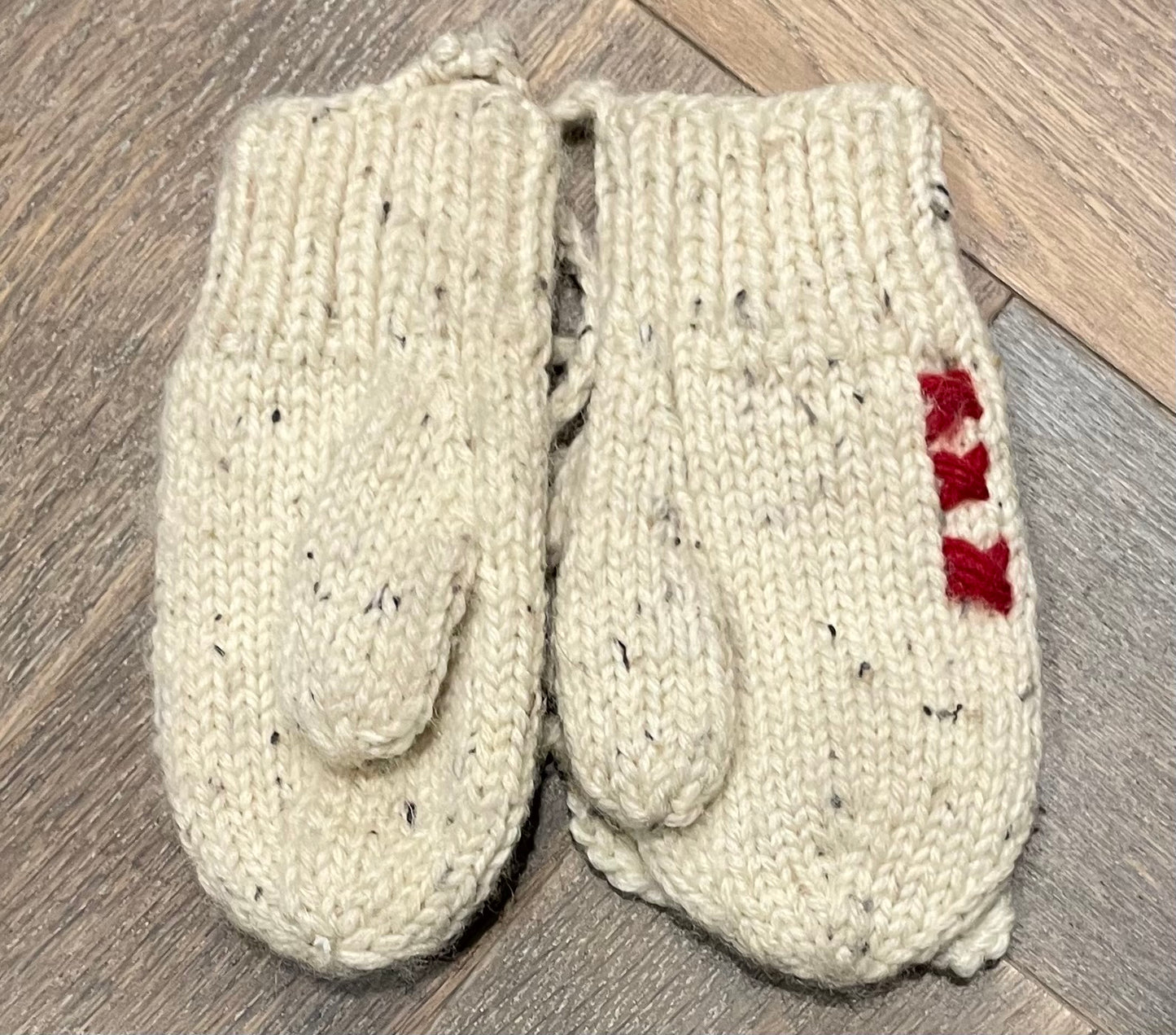 Beige Wool Knit Mitts, 18M