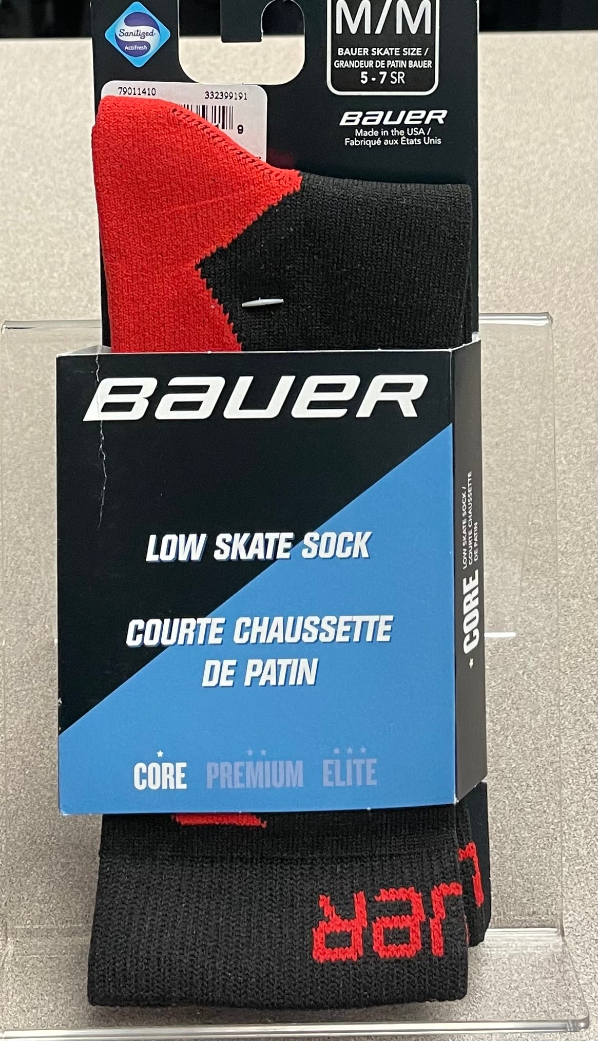 Red/blk Bauer Low Skate Socks, 4-6Y