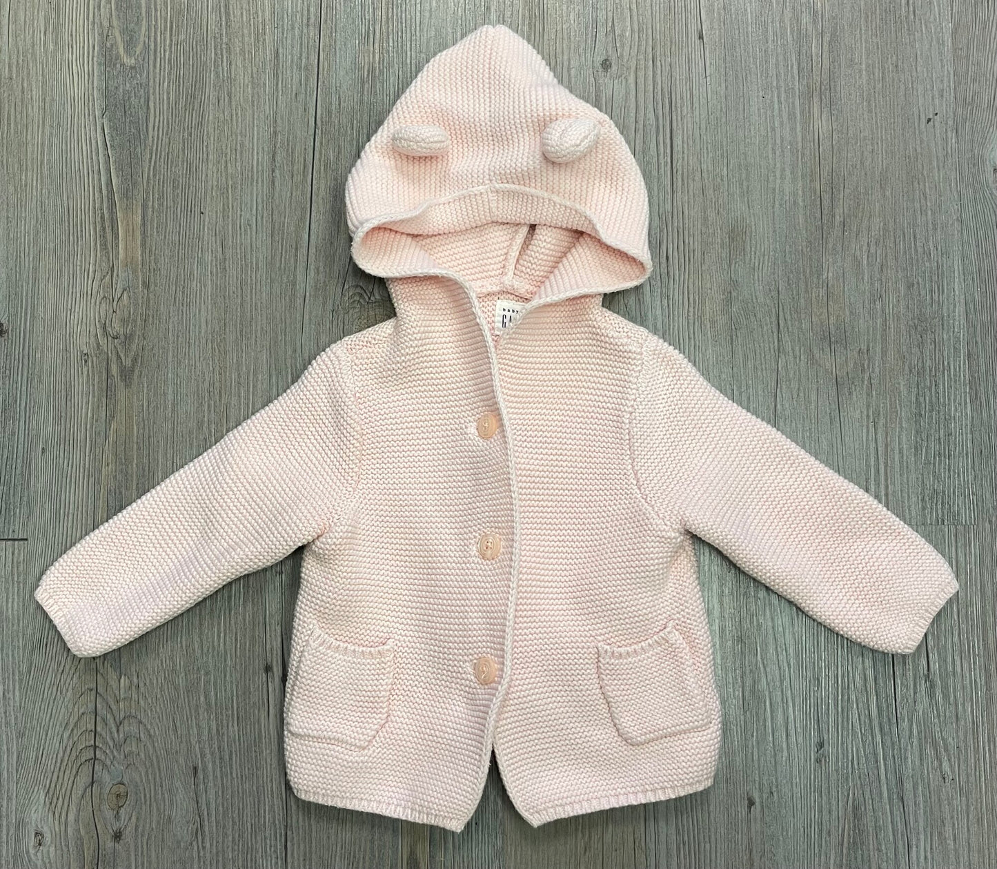 Pink Gap Knit Hooded Cardigan, 6-12M