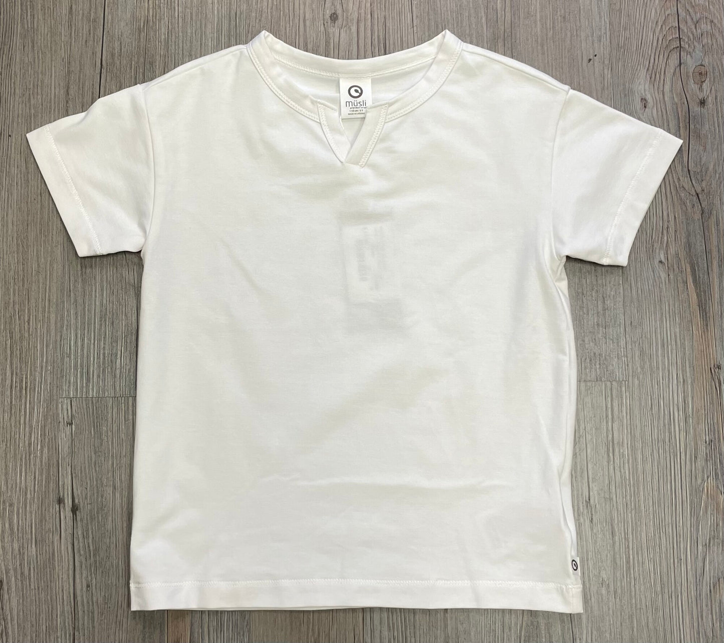 Cream Musli V Neck Tee, 5Y