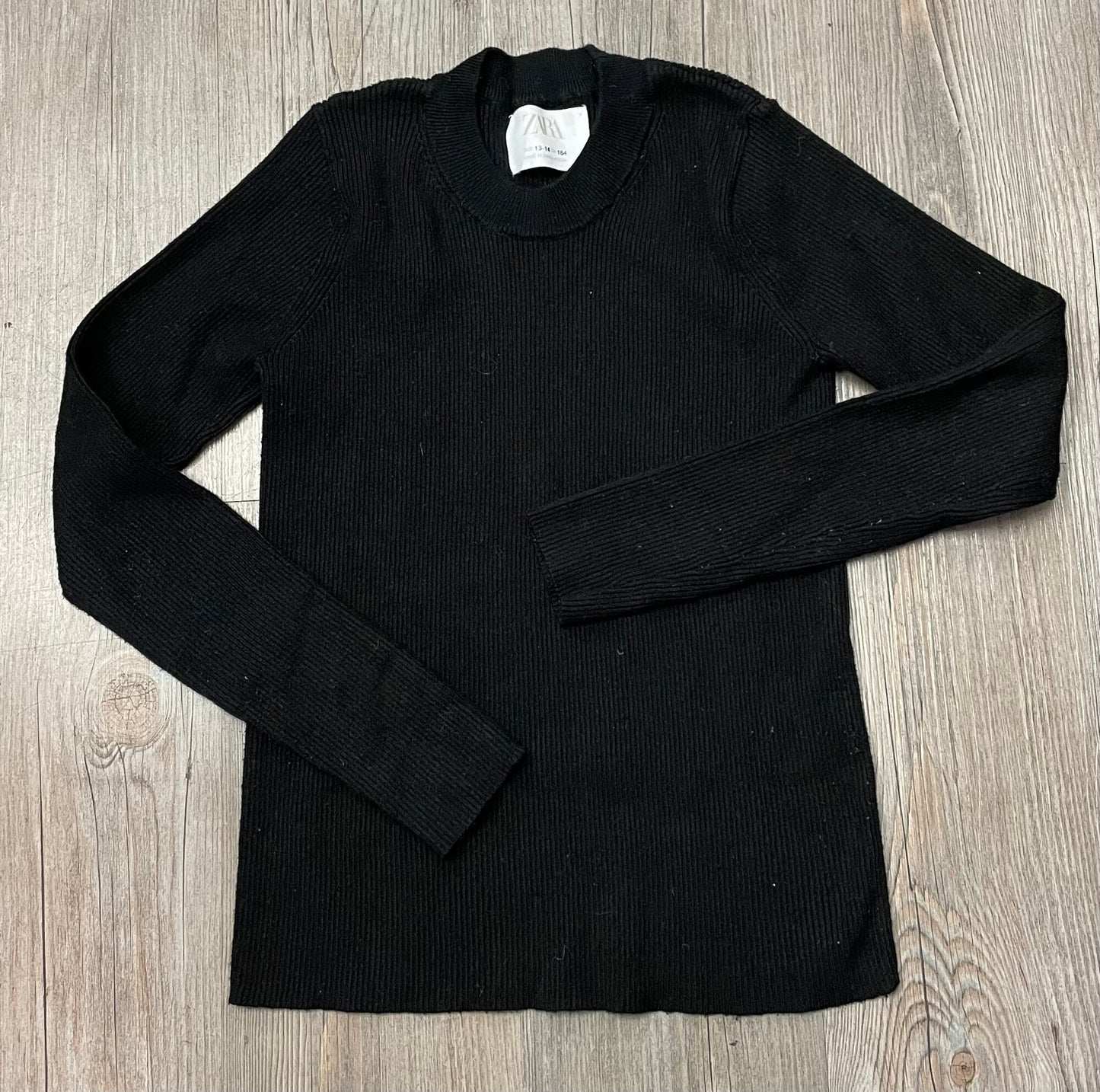 Black Zara Knit Ribbed Pullover, 13-14Y