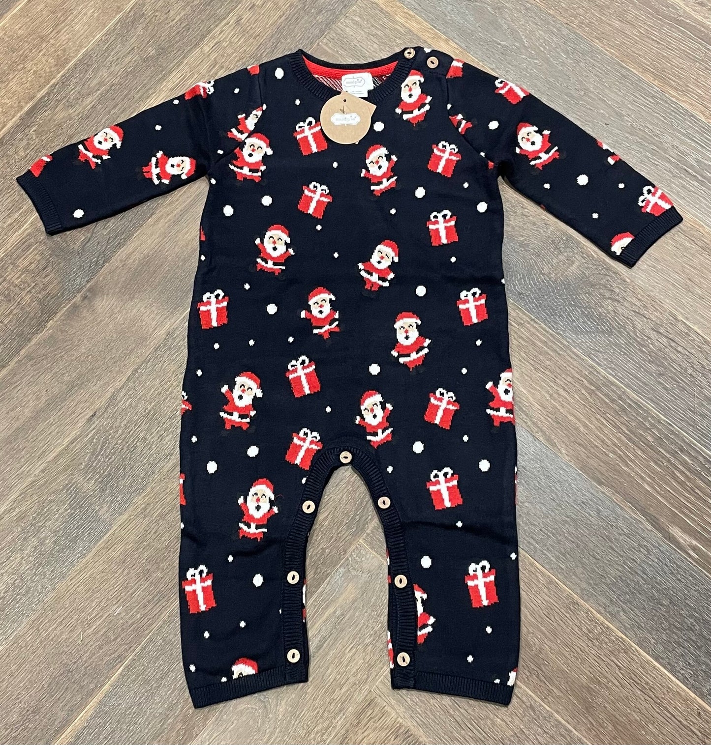 Black Mudpie Knit Santa Onesie, 9-12M