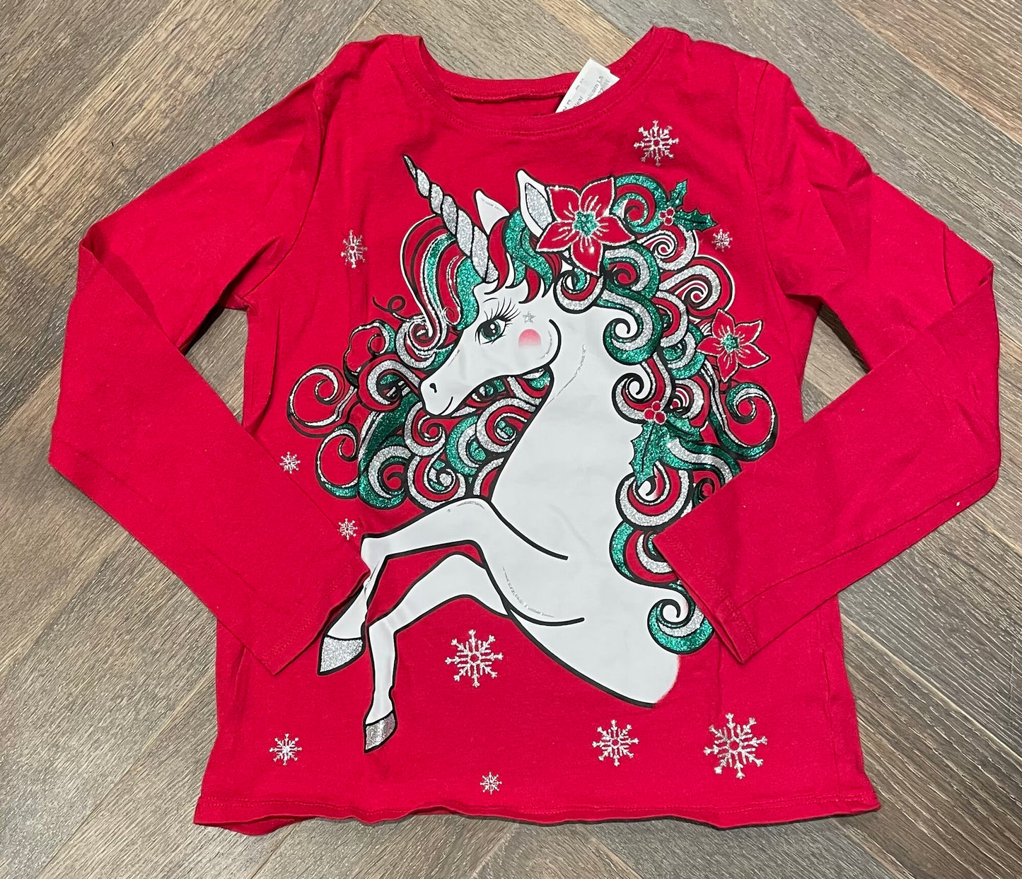 Red CP Holiday Unicorn LS, 7-8Y