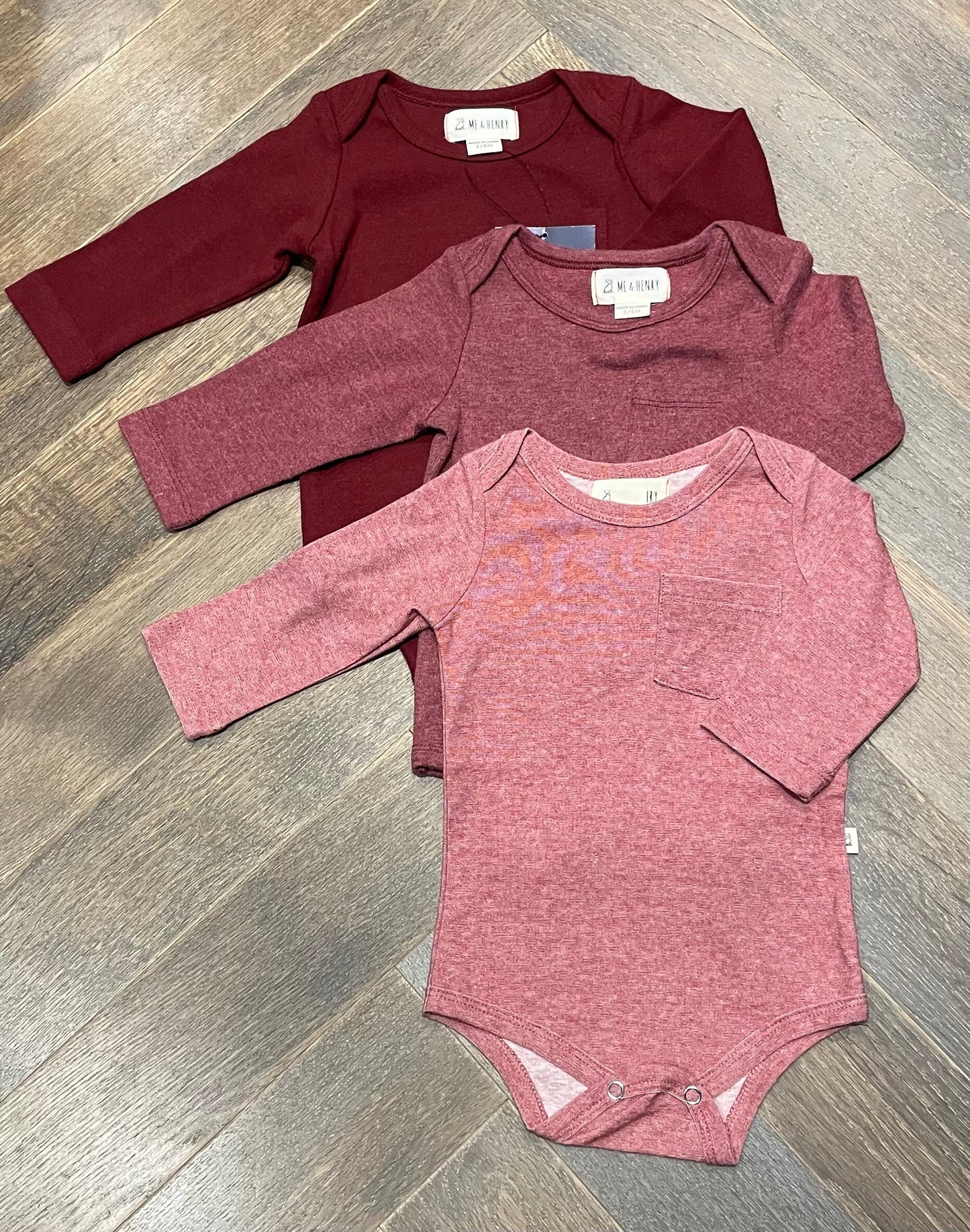 Burgundy Me & Henry 3 Pcs Onesie, 3-6M