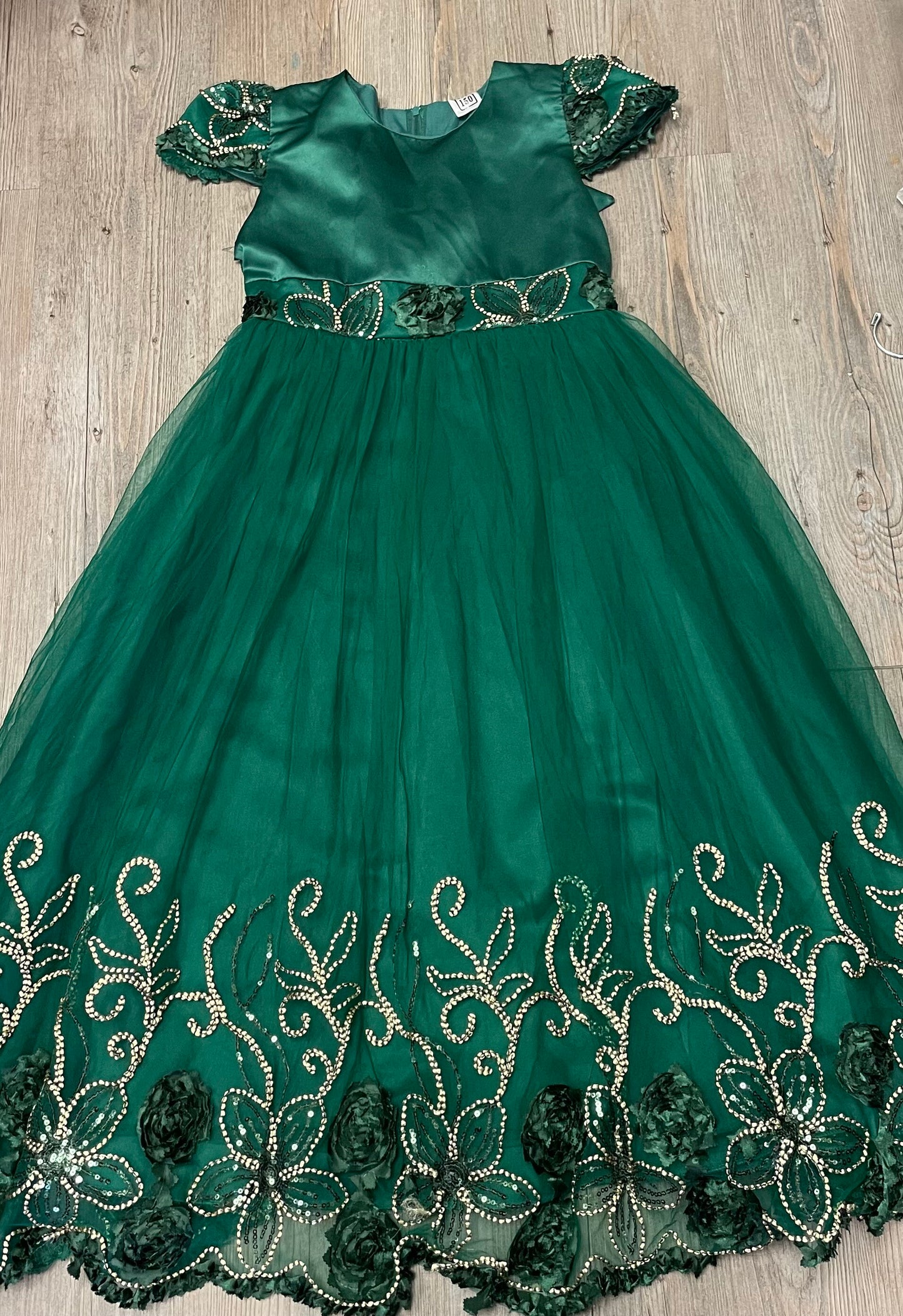 Green Holiday Dress, 10-12Y
