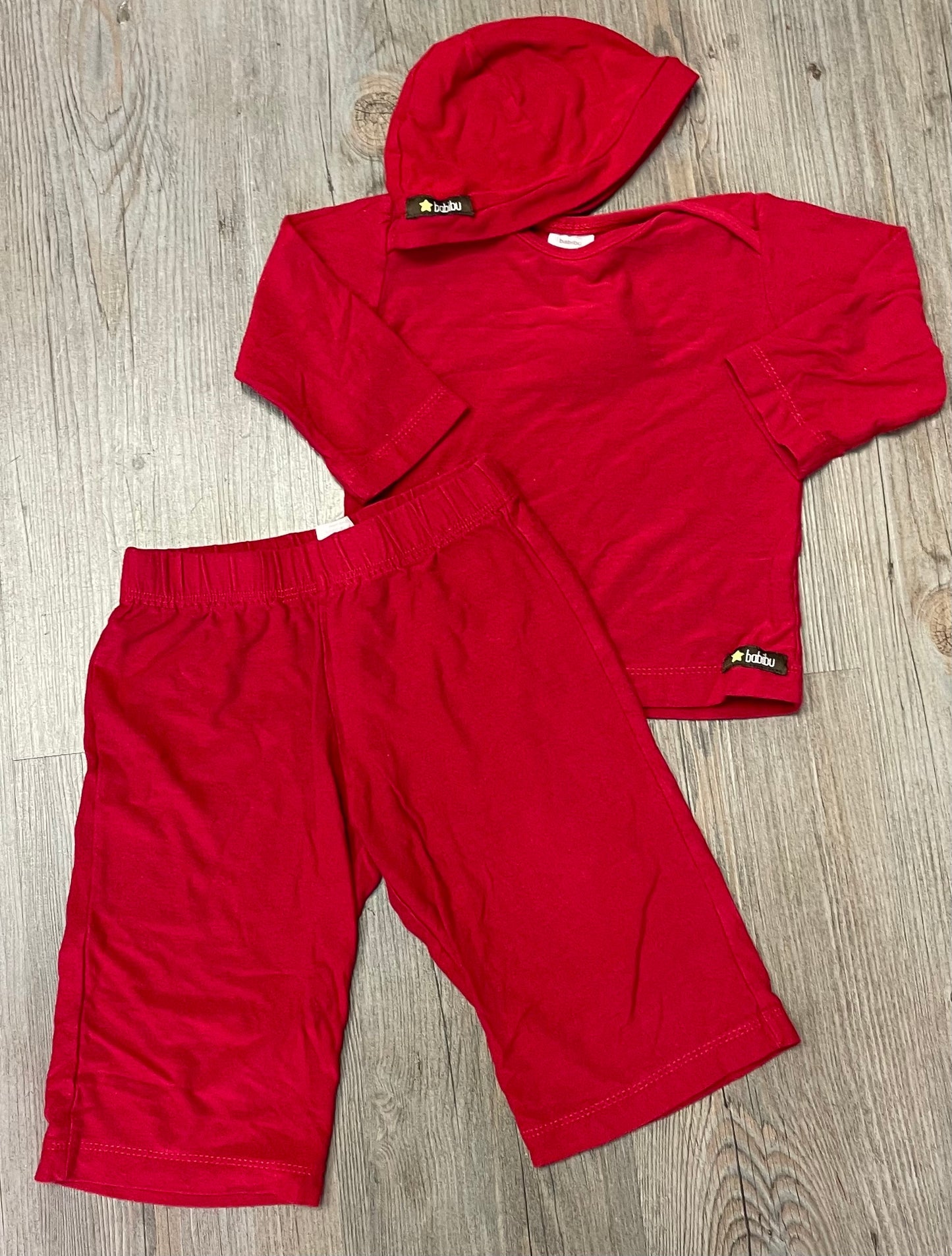 Red Babibu Clothing Set 3pc, 6-12M