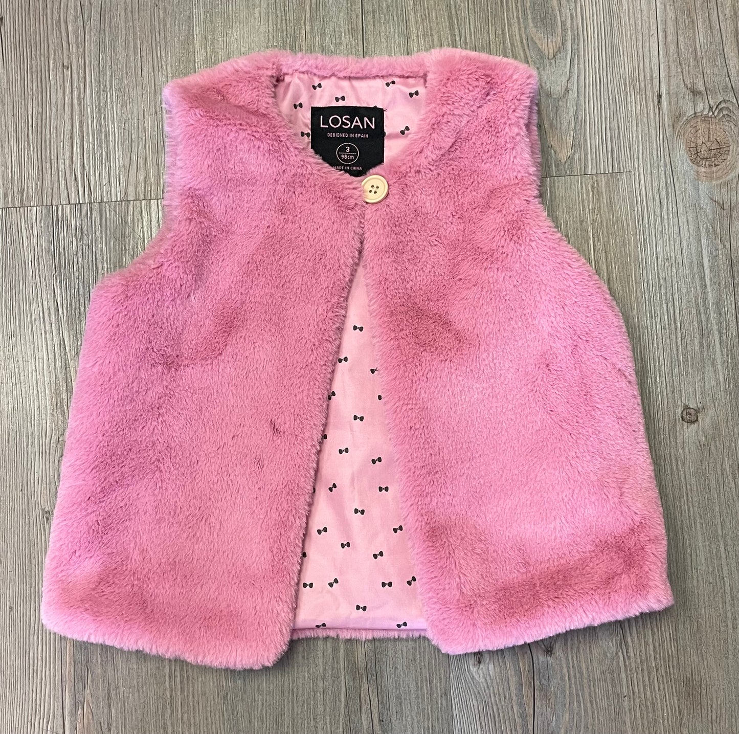 Pink Losan Faux Fur Vest, 3Y