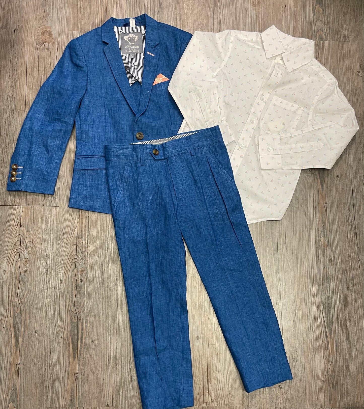 Blue Appaman 3 Pcs Linen Suit, 6Y