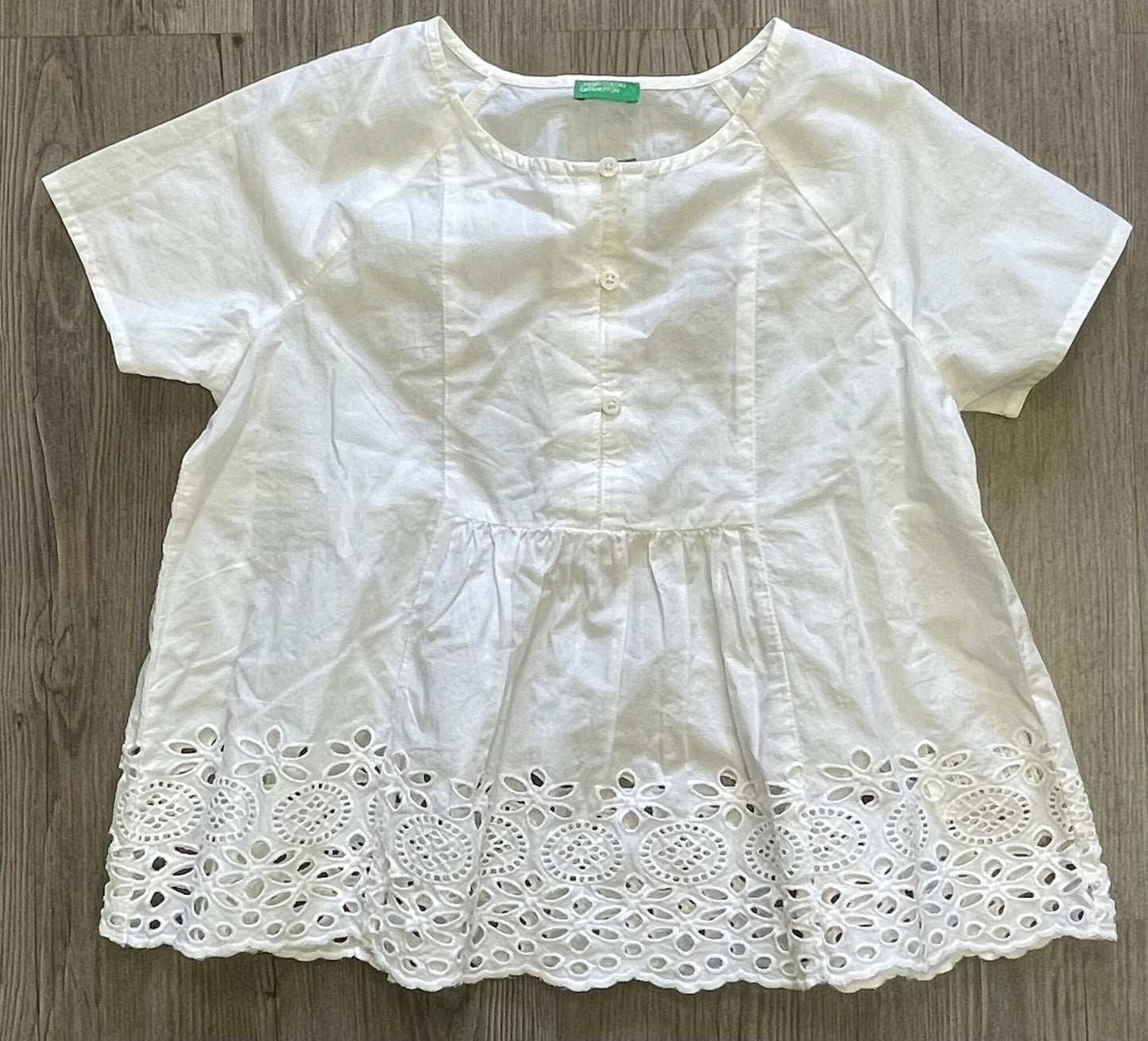 White Benetton Top, 8-9Y