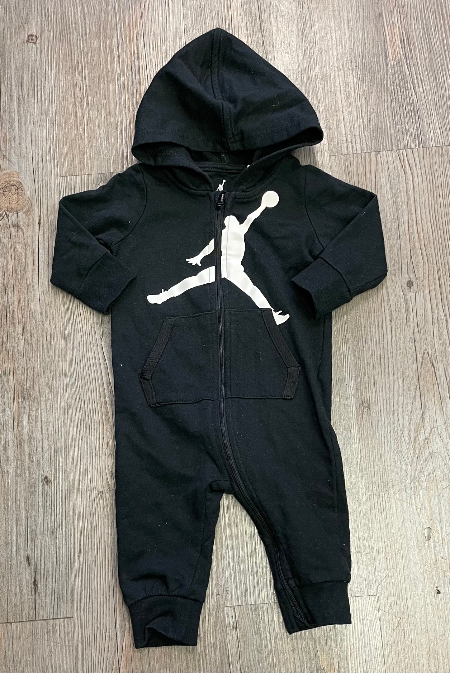 Black Jordan Hooded Romper, 6M