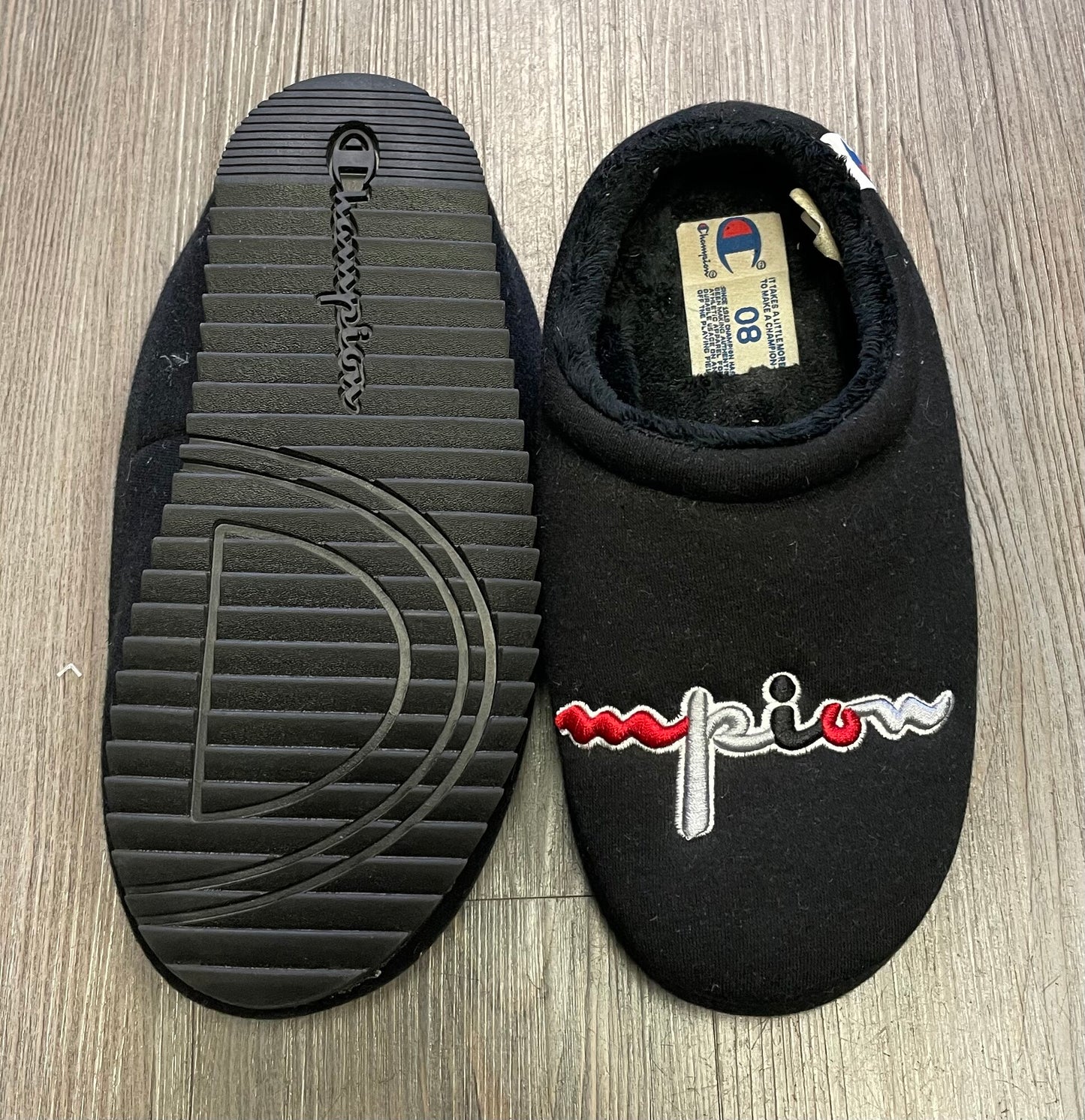 Black Champion Indoor Slippers, 8Y