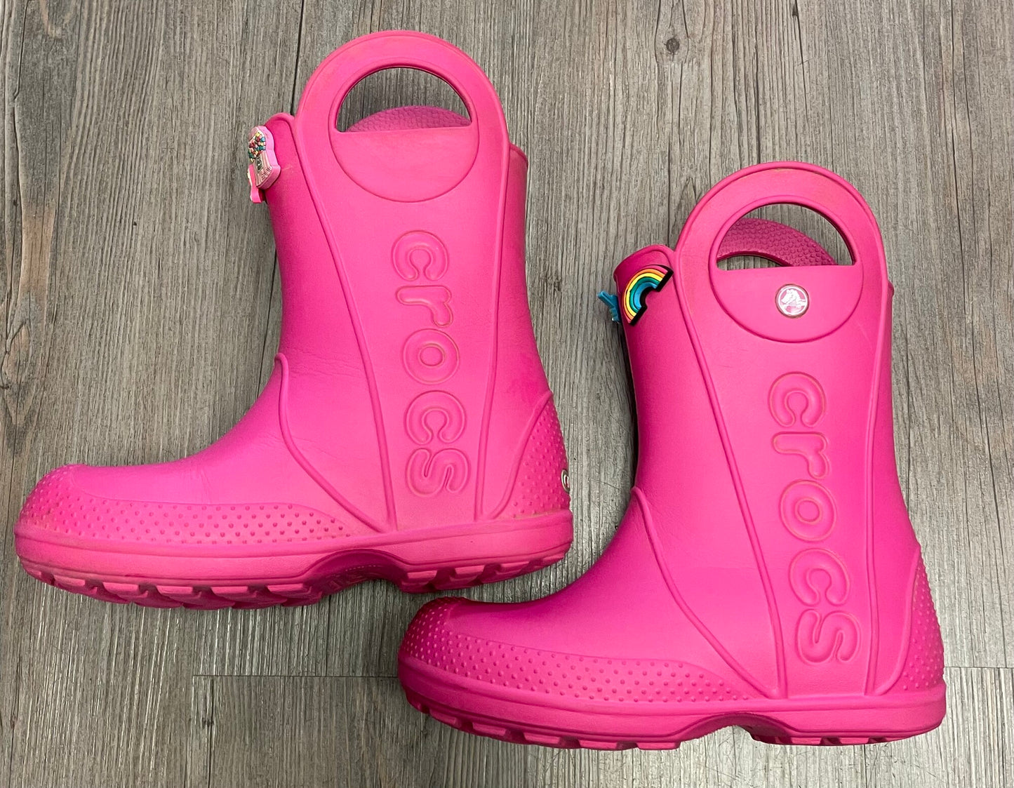 Pink Croc Rain Boots & Jibbitz, 1Y