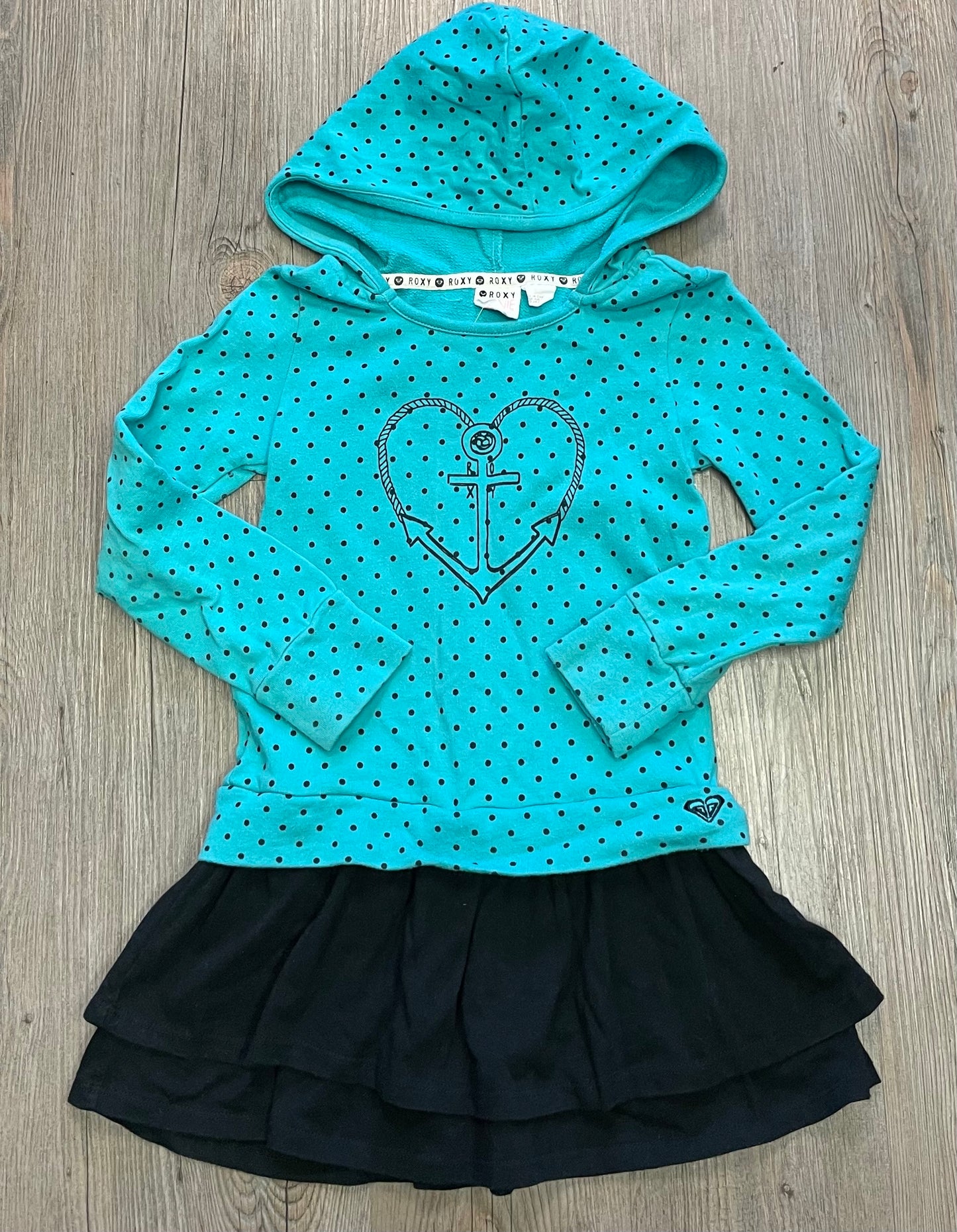 Green Roxy LS Hooded Dress, 5Y