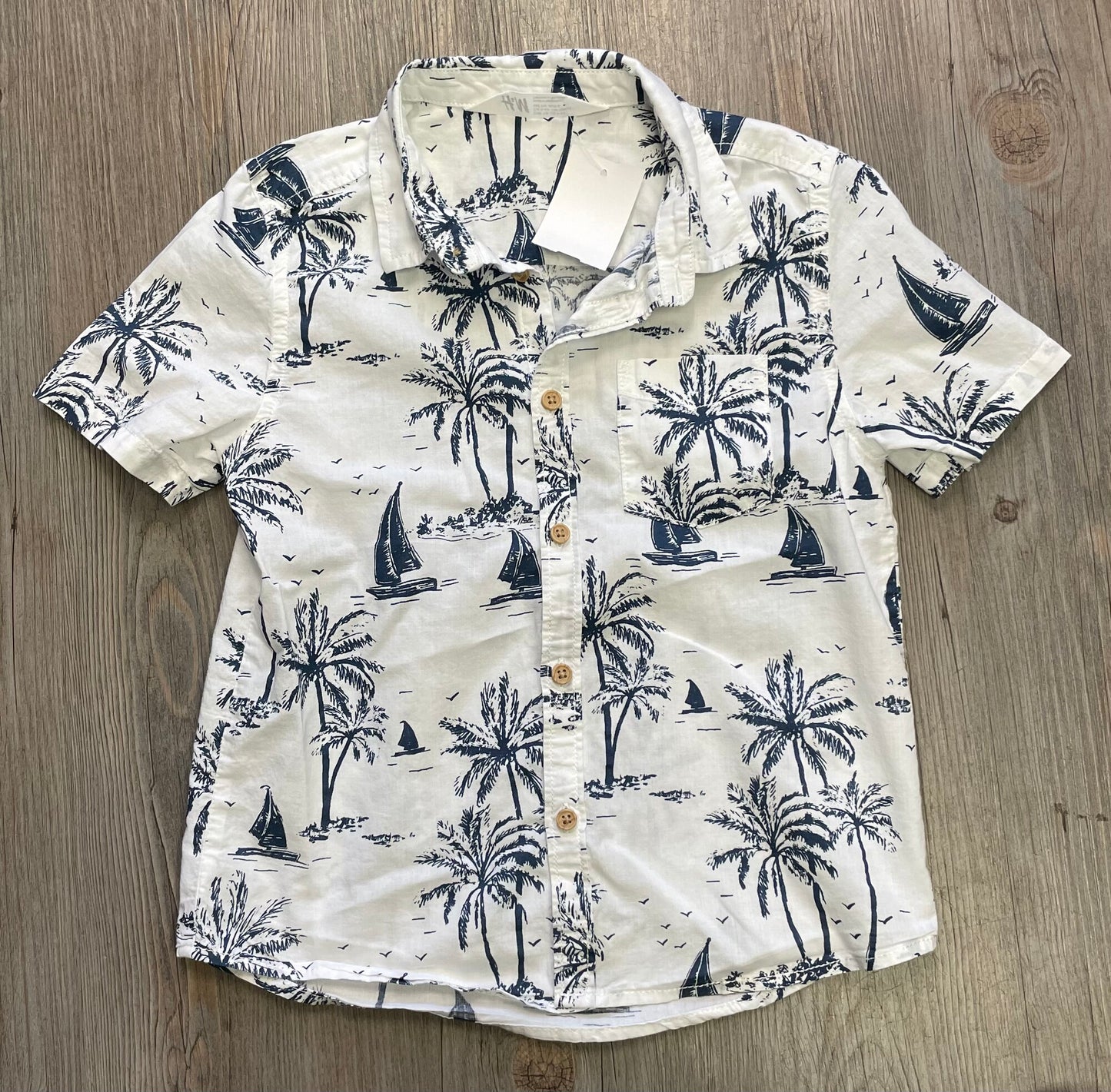 White/bl H&M Shirt SL, 5-6Y