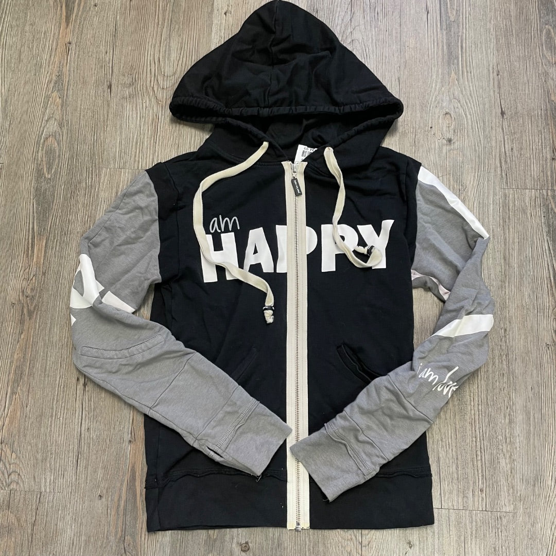 Black Grey Peace Love World Zip Hoodie, Small Adult