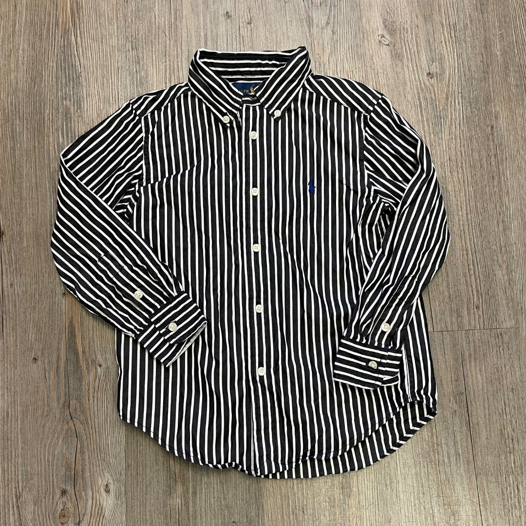 Black White Polo Ralph Lauren Long Sleeve Shirt, 4Y