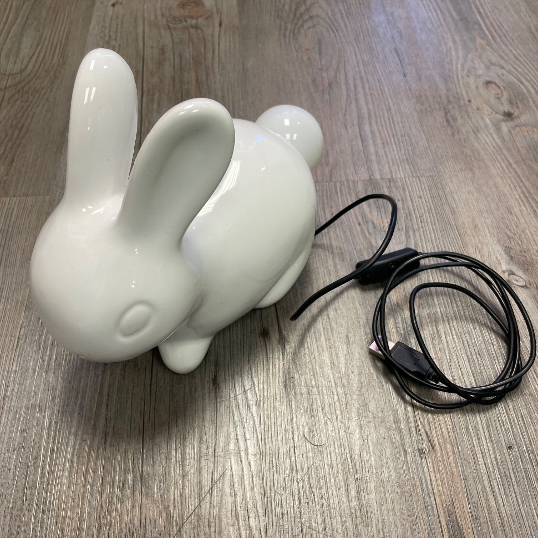 White Suck Porcelain Rabbit Night Light, 9 Inch