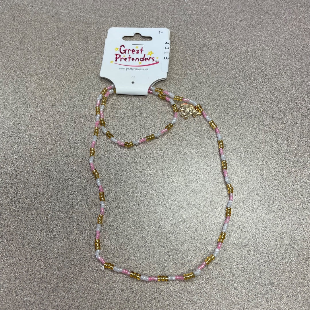 Pink Gold White Great Pretenders Unicorn Necklace & Bracelet Set, 3Y+