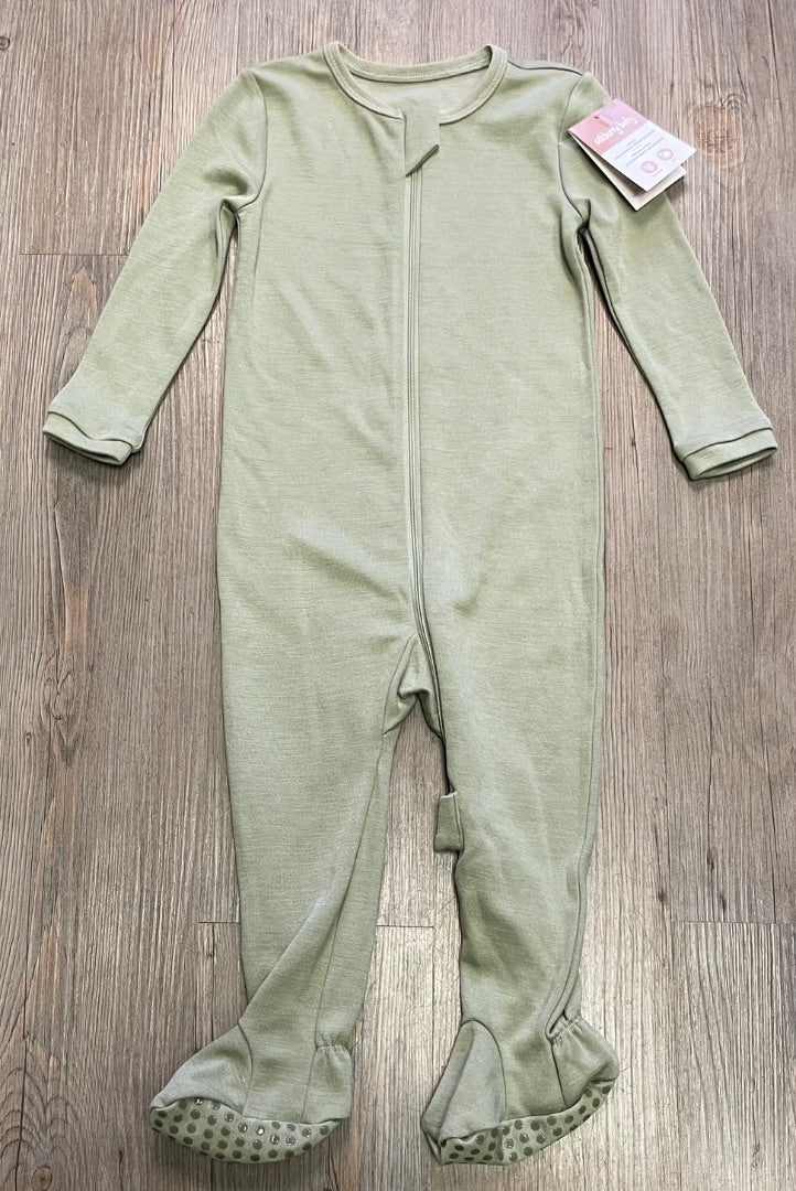 Sage Green Silkberry Baby Wool/Rayon from Bamboo Footer Sleeper, 18-24M