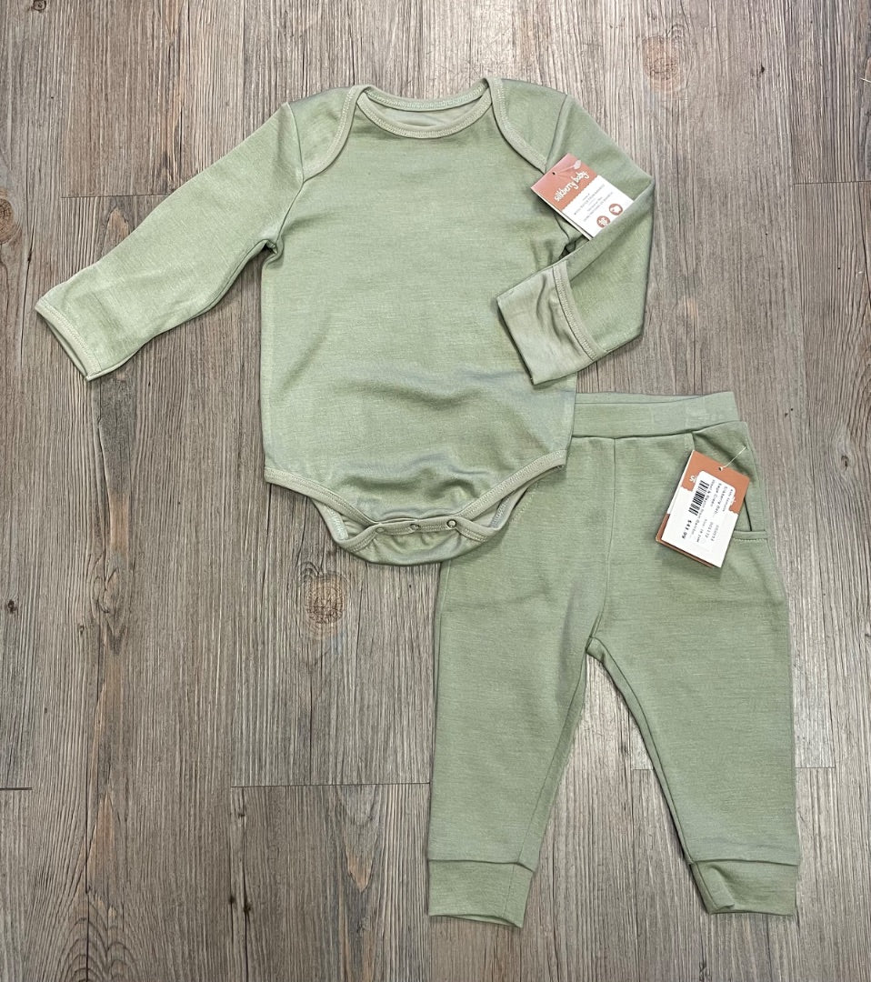 Sage Green Silkberry Baby Wool & Rayon from Bamboo 2 Pcs Clothing Set, 18-24M