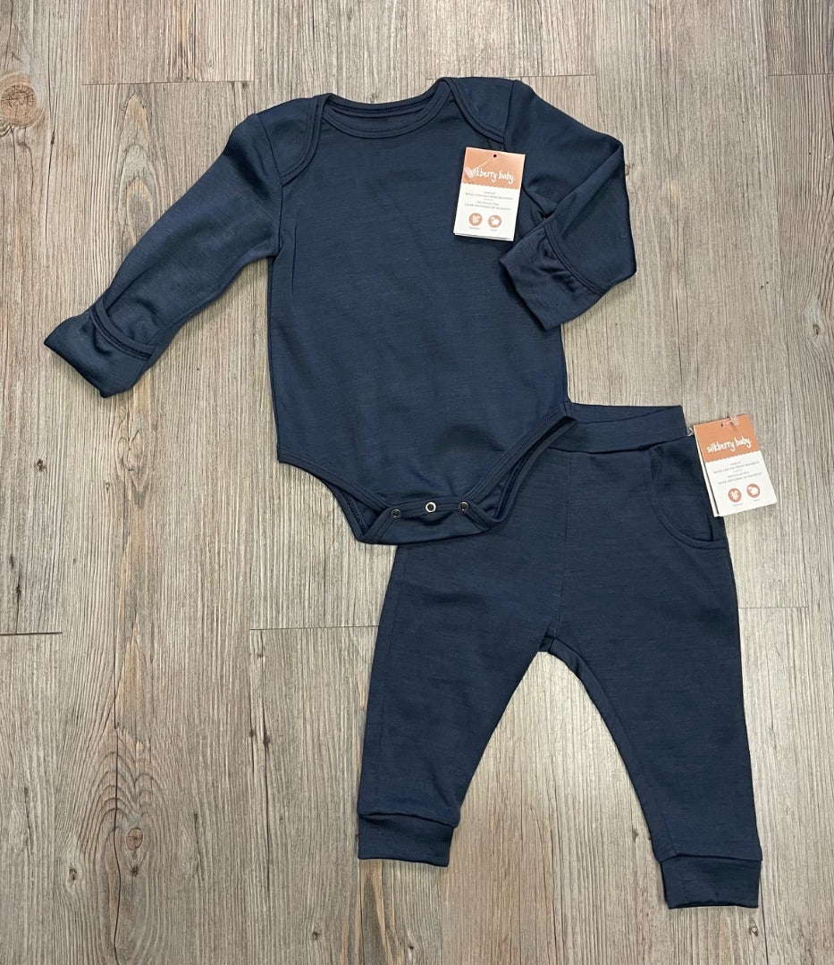 Navy Silkberry Baby Wool & Rayon from Bamboo 2 Pcs Clothing Set, 18-24M