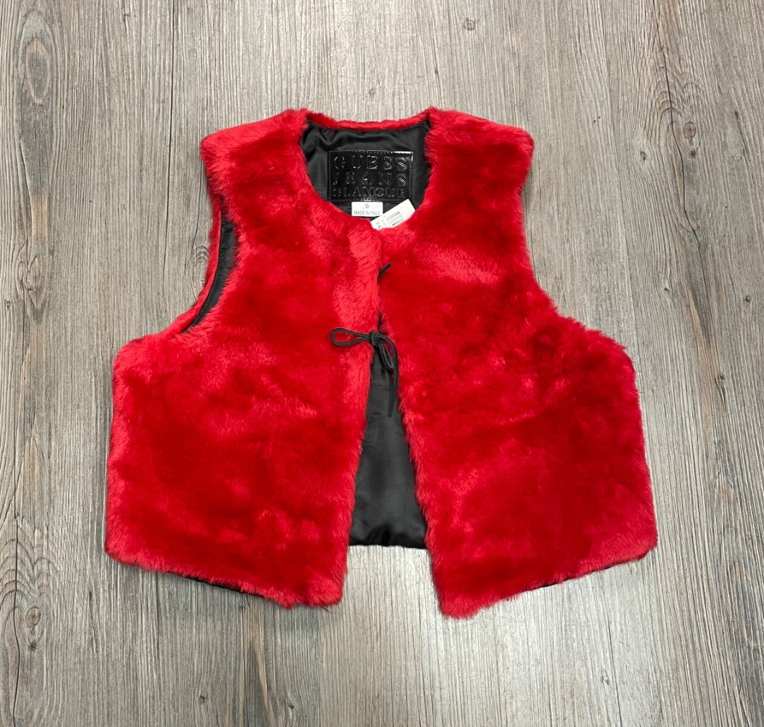 Red Guess Faux Fur Vest, 13-14Y