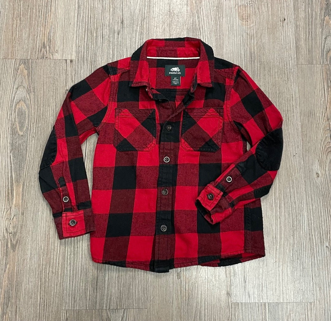 Bufallo Plaid Roots Long Sleeve Flannel Shirt, 5Y