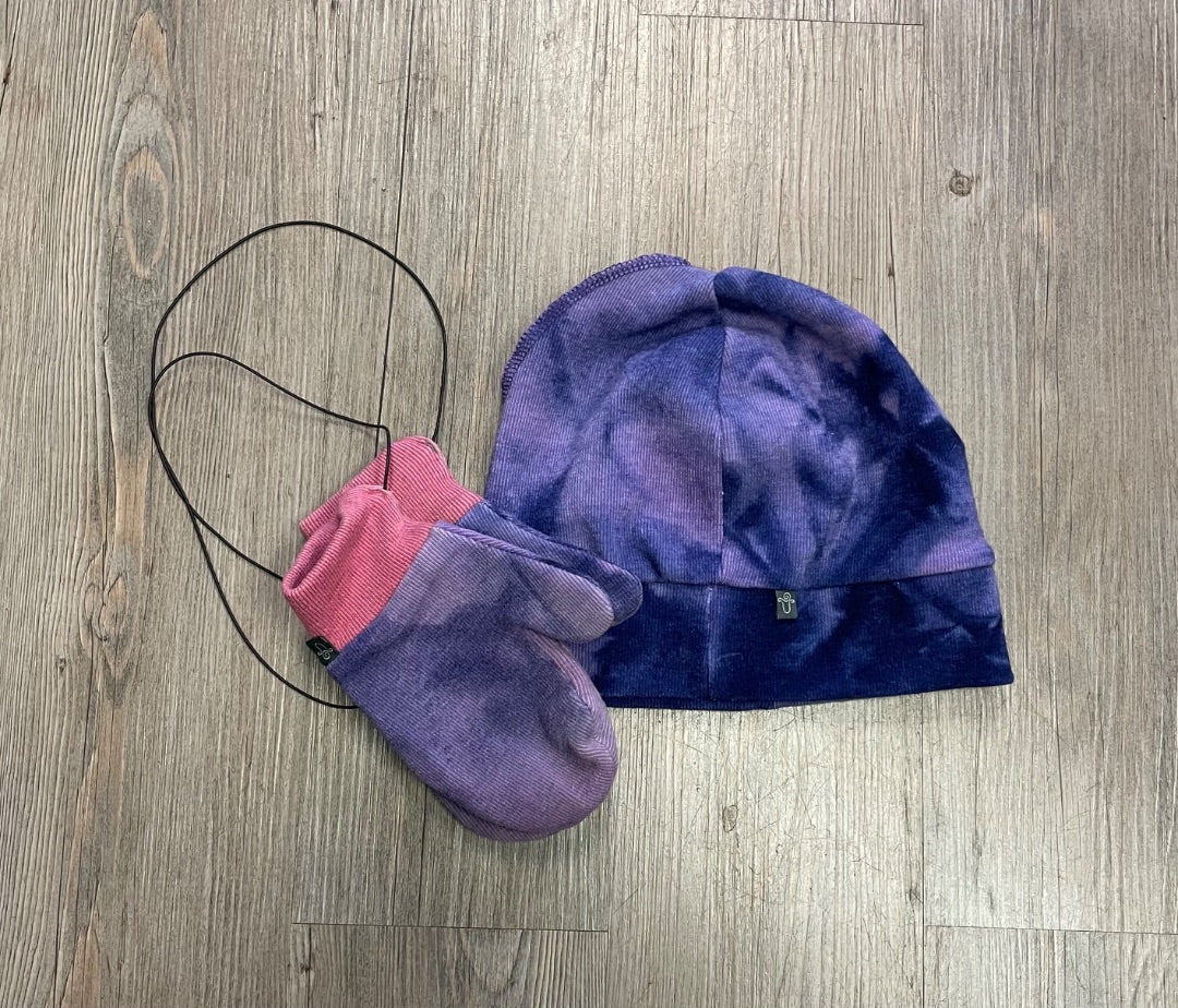 Purple Tie Dye Bumby Merino Wool Style Toque Beanie & Mitts, Adult