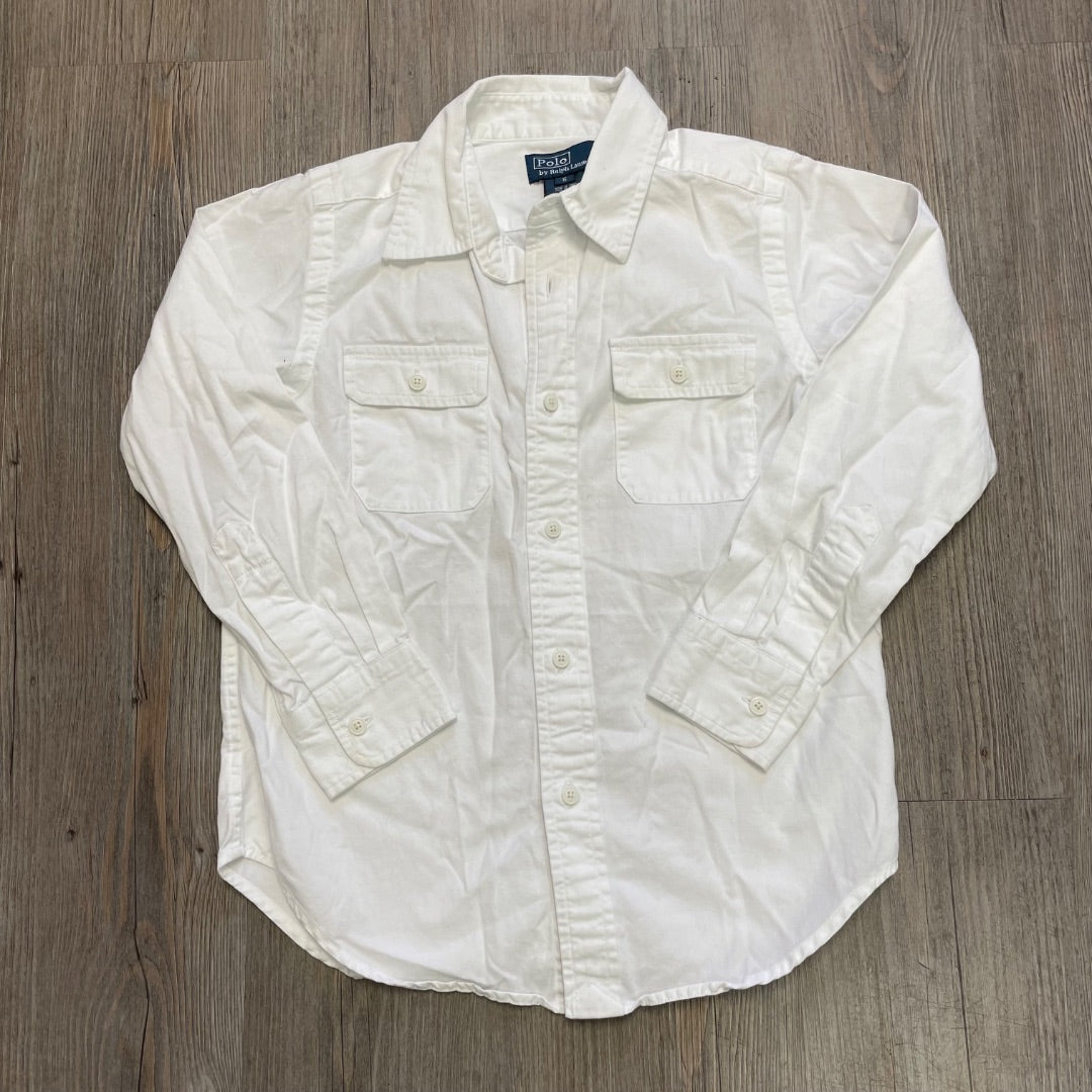 White Polo Ralph Lauren LS Shirt, 6Y