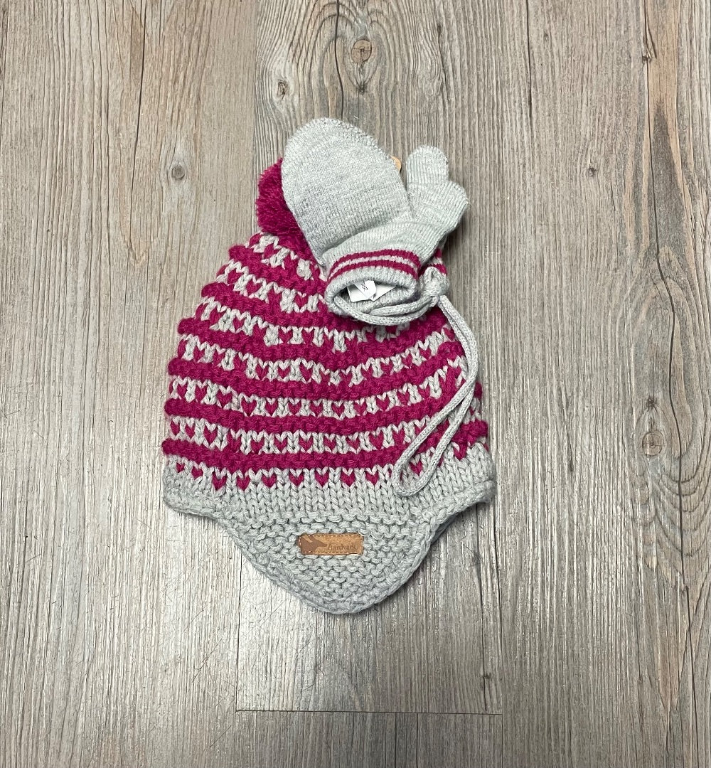 Pink Aardvark Knit Toque & Mitts, 12-24M