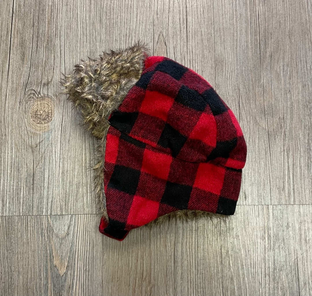 Bufallo Plaid Indigo Baby Trapper hat, 6-12M