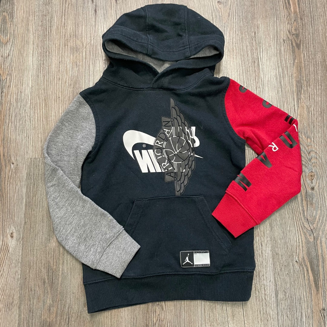Grey Black Red Jordan Pullover Hoodie, 3-4Y