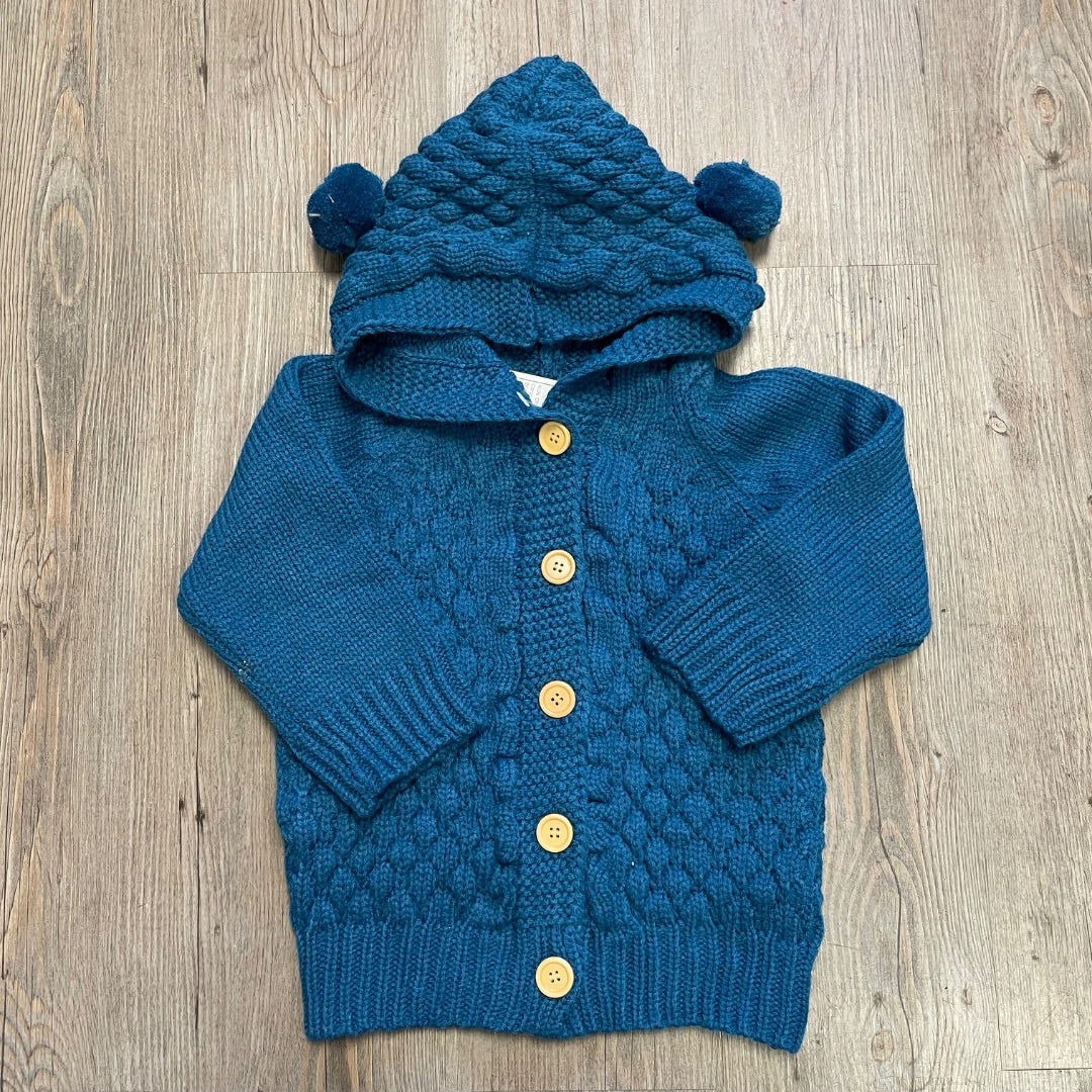 Blue Knit Hooded Sweater, 18-24M