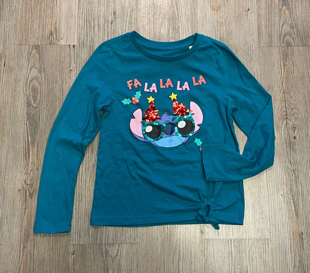 Teal Disney Stitch Fa La La LS Top, 7-8Y