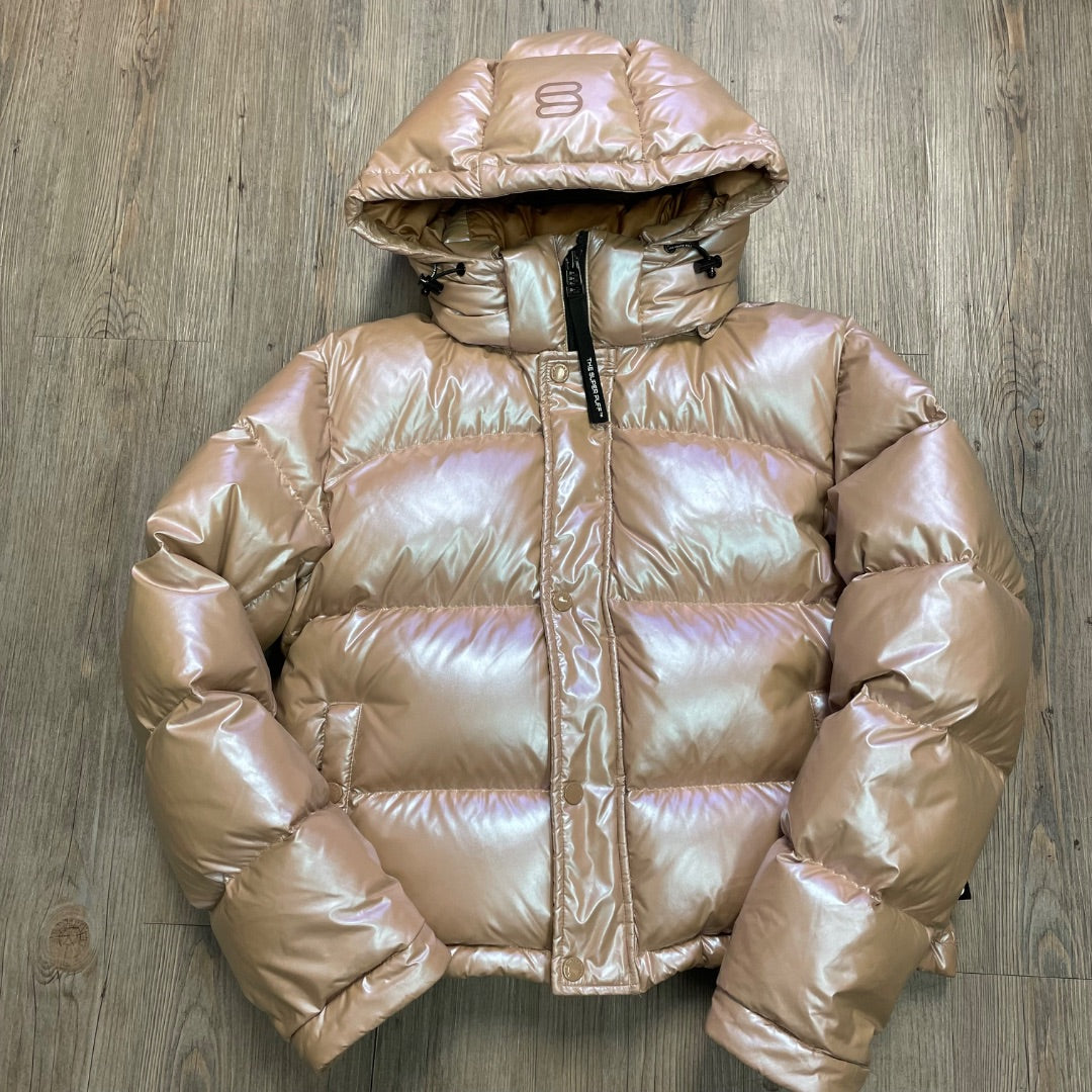 Soft Glaze Modern Taupe Aritzia Super Puff Shorty Down Winter Jacket, XS