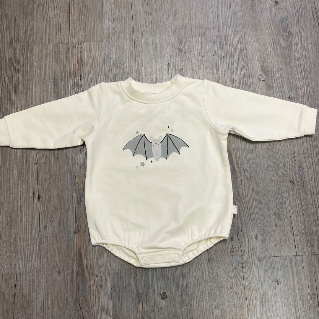 Ivory Quincy Mae Crewneck Bubble Romper,Baby Bat, 3-6M