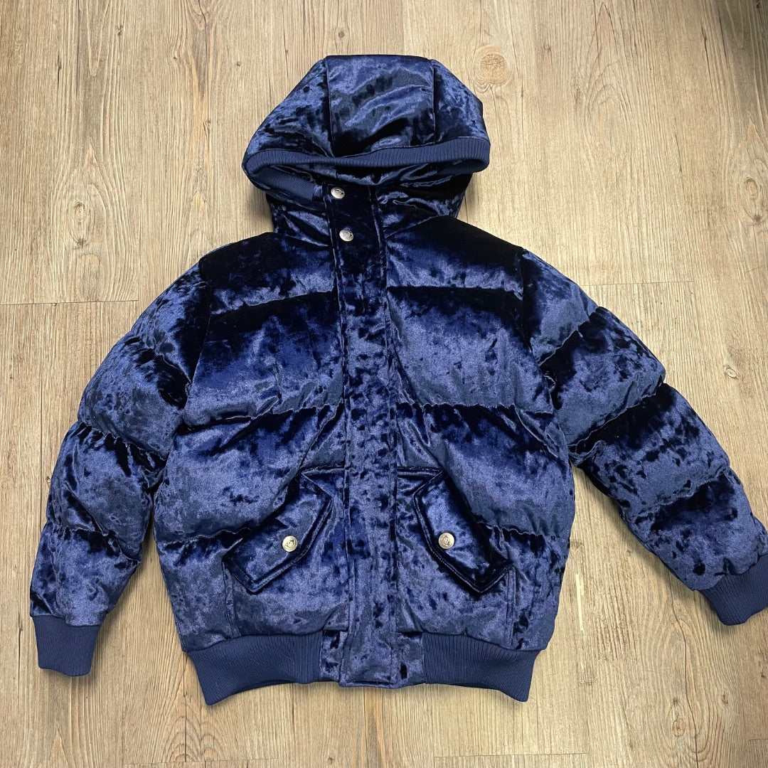 Navy Blue Appaman Crushed Velvet Puffer jacket, 6Y