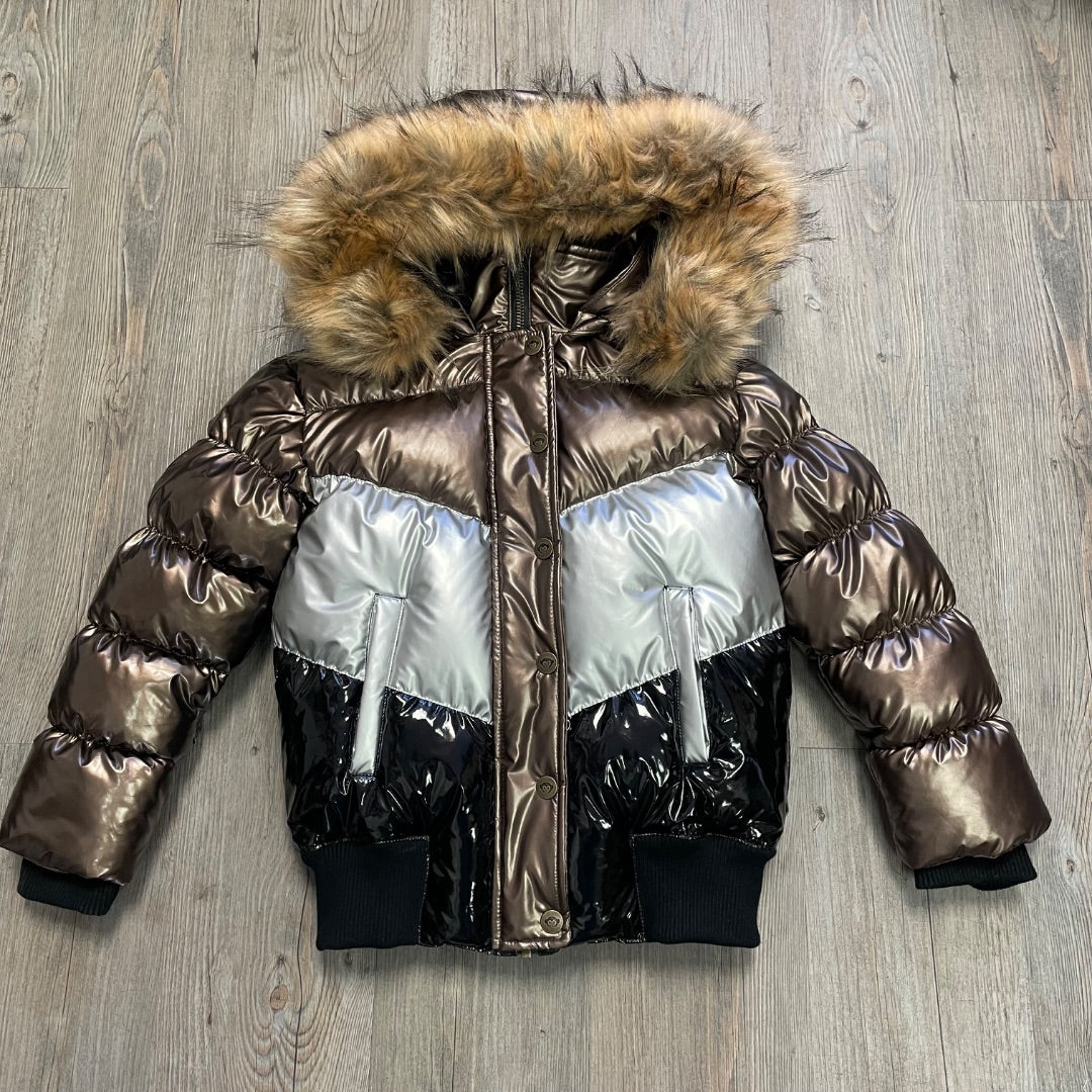 Copper Silver Black Appaman Girls Copper Puffer jacket, 6Y