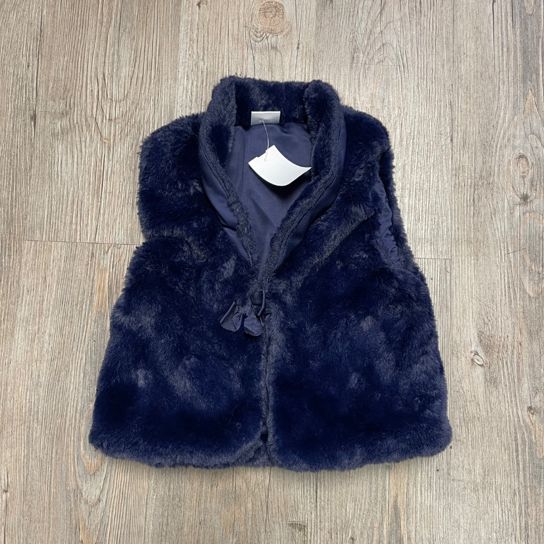 Navy Miss Faux Fur Vest, 6Y