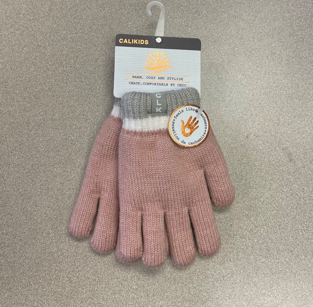 Light Pink CaliKids Soft Lined Knit Gloves, 2-5Y