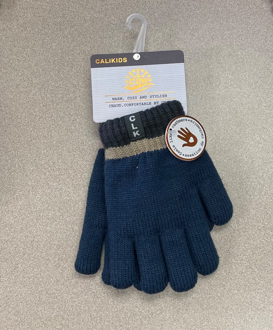 Blue with Charcoal Trim CaliKids Soft Lined Knit Gloves, 2-5Y