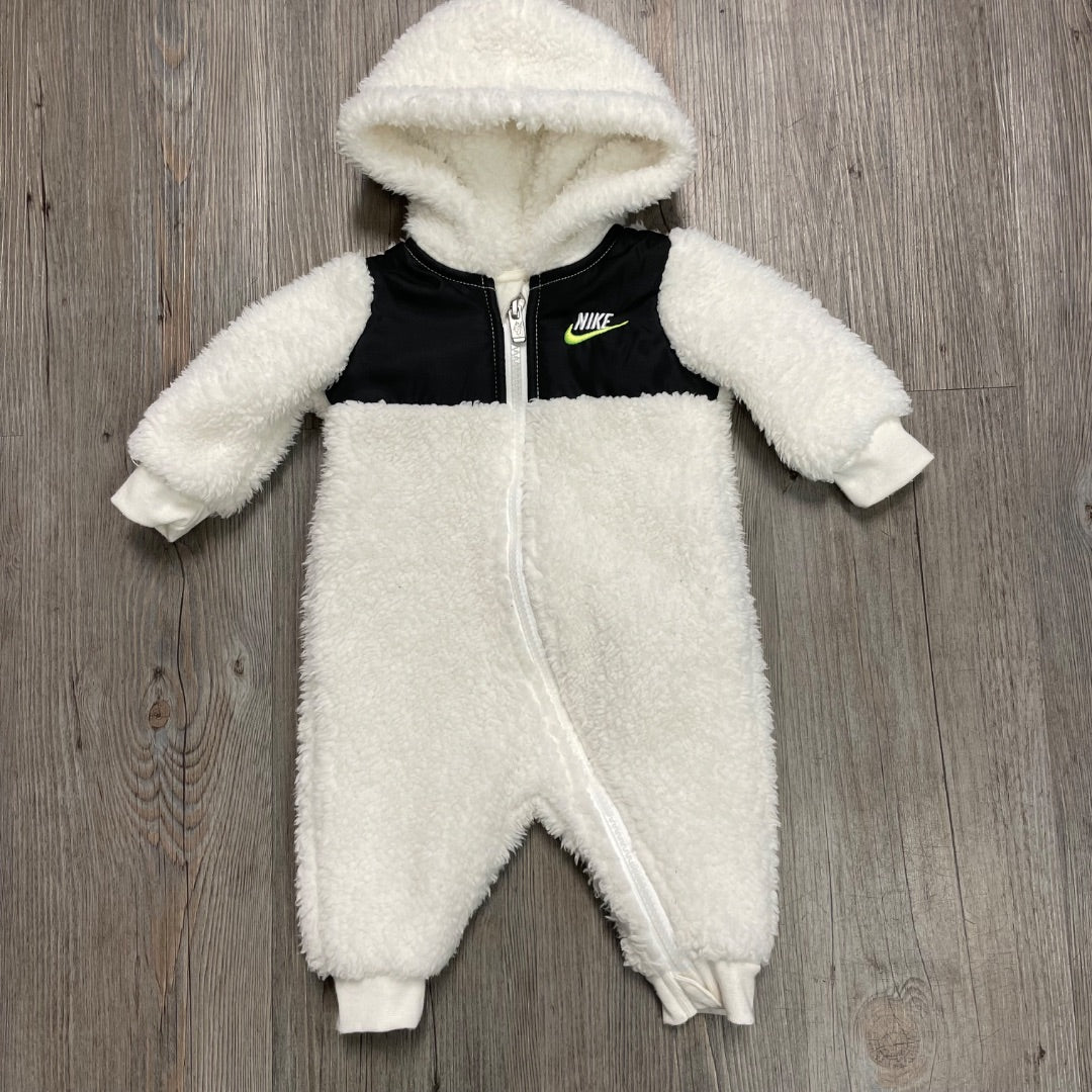 White Nike Sherpa zip Hooded Onesie, 3M