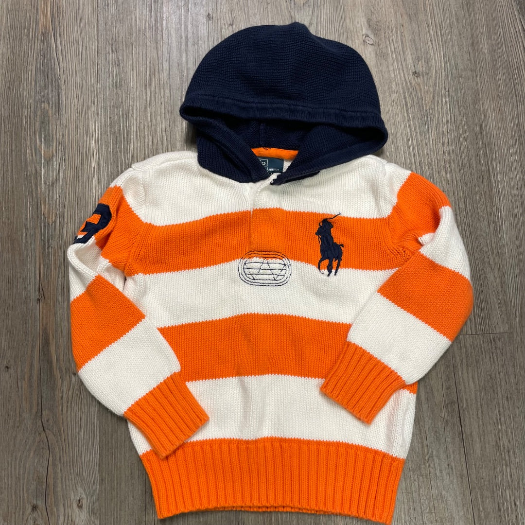 Orange White Polo Ralph Lauren Knit Pullover Hoodie, 5Y
