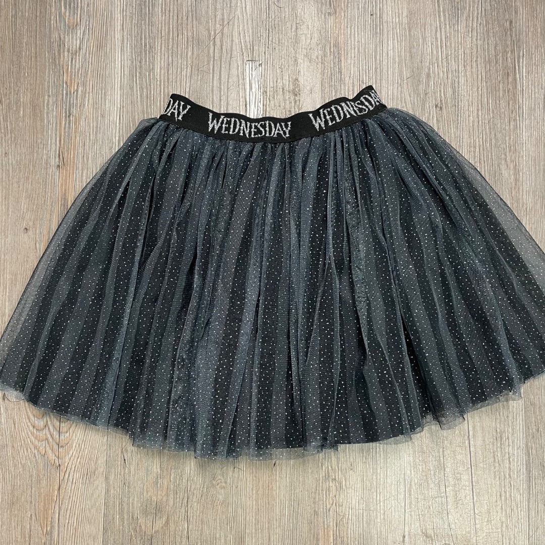 Black Silver Glitter Mad Engine Halloween Skirt, 7-8Y