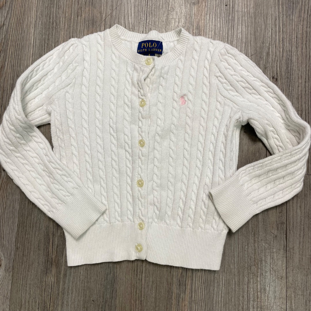 White Polo Ralph Lauren Knit Cardigan, 4Y